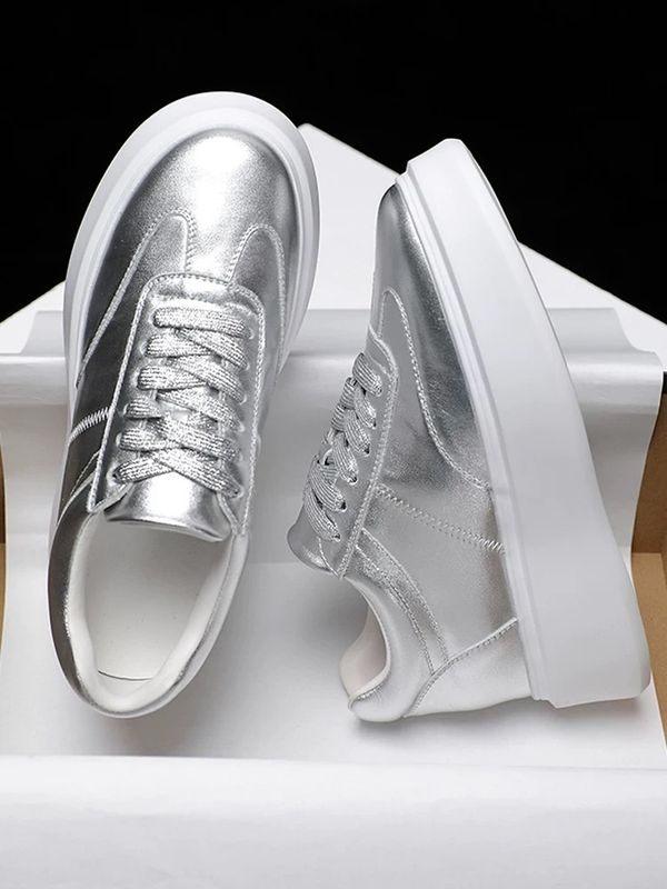 Genuine leather platform casual shoes with hidden height increase