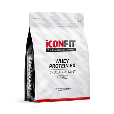 iCONFIT Whey Protein 80 šokolado ir mėtų skonio aukštos kokybės išrūgų baltymai (1 kg)