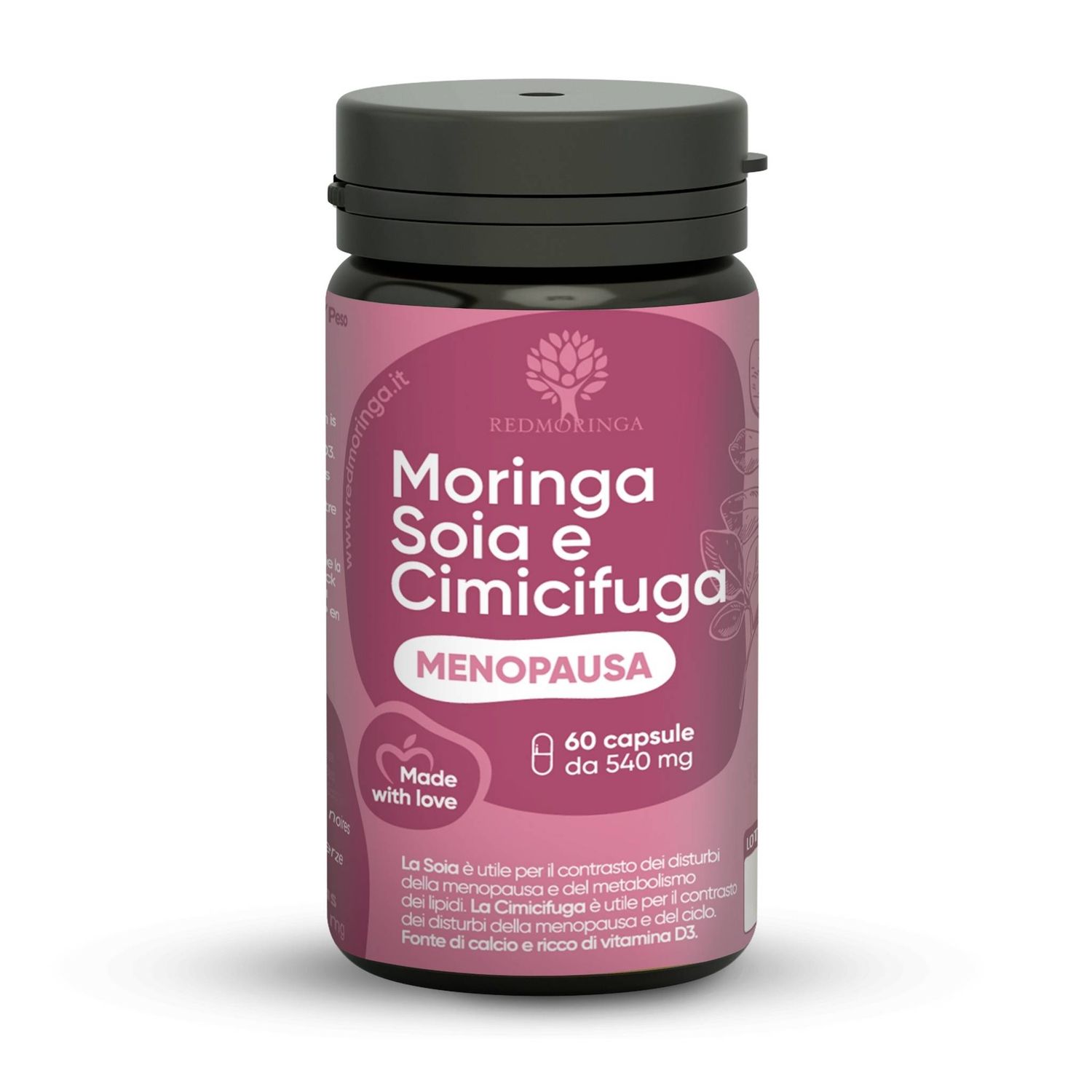 Red Moringa™ menopauzei – su izoflavonais, moringa, vitaminu D ir kalciu (100% natūralus, 60 kapsulių)