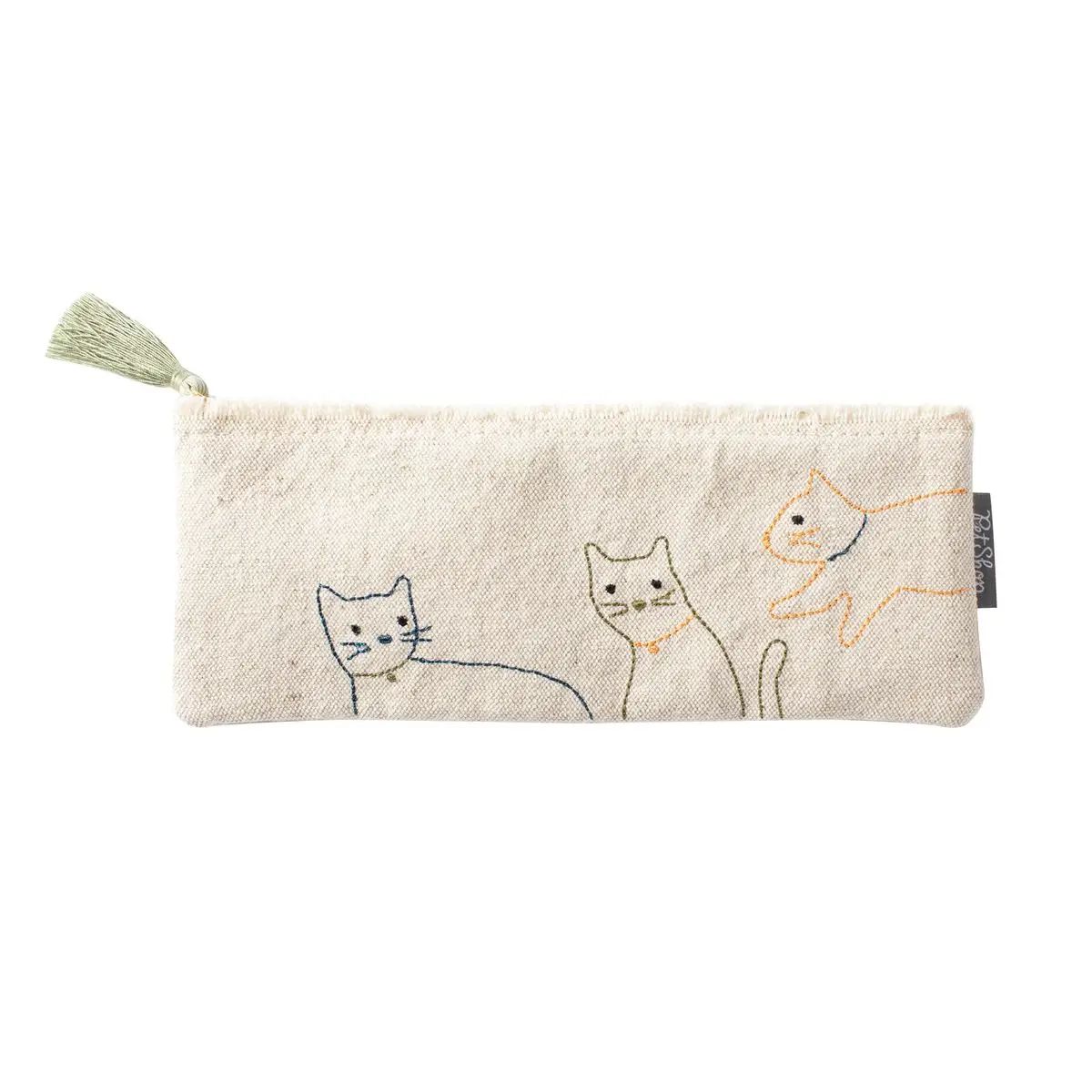 Small Embroidered Cat Pouch w/ Fringe