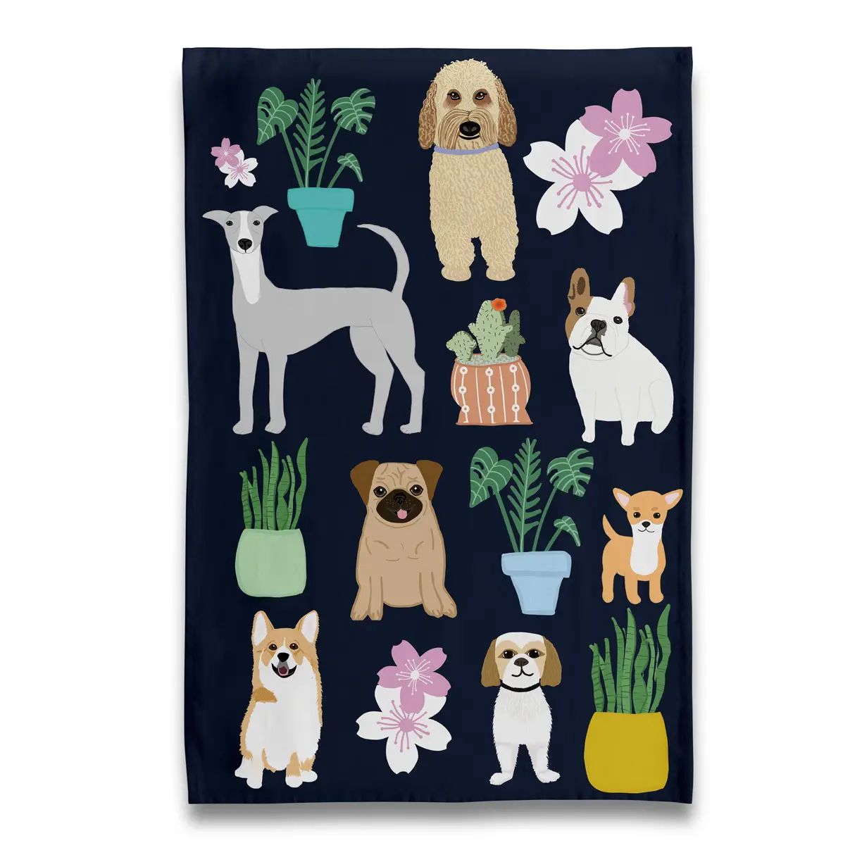 Dogs with Plants - Tea Towel