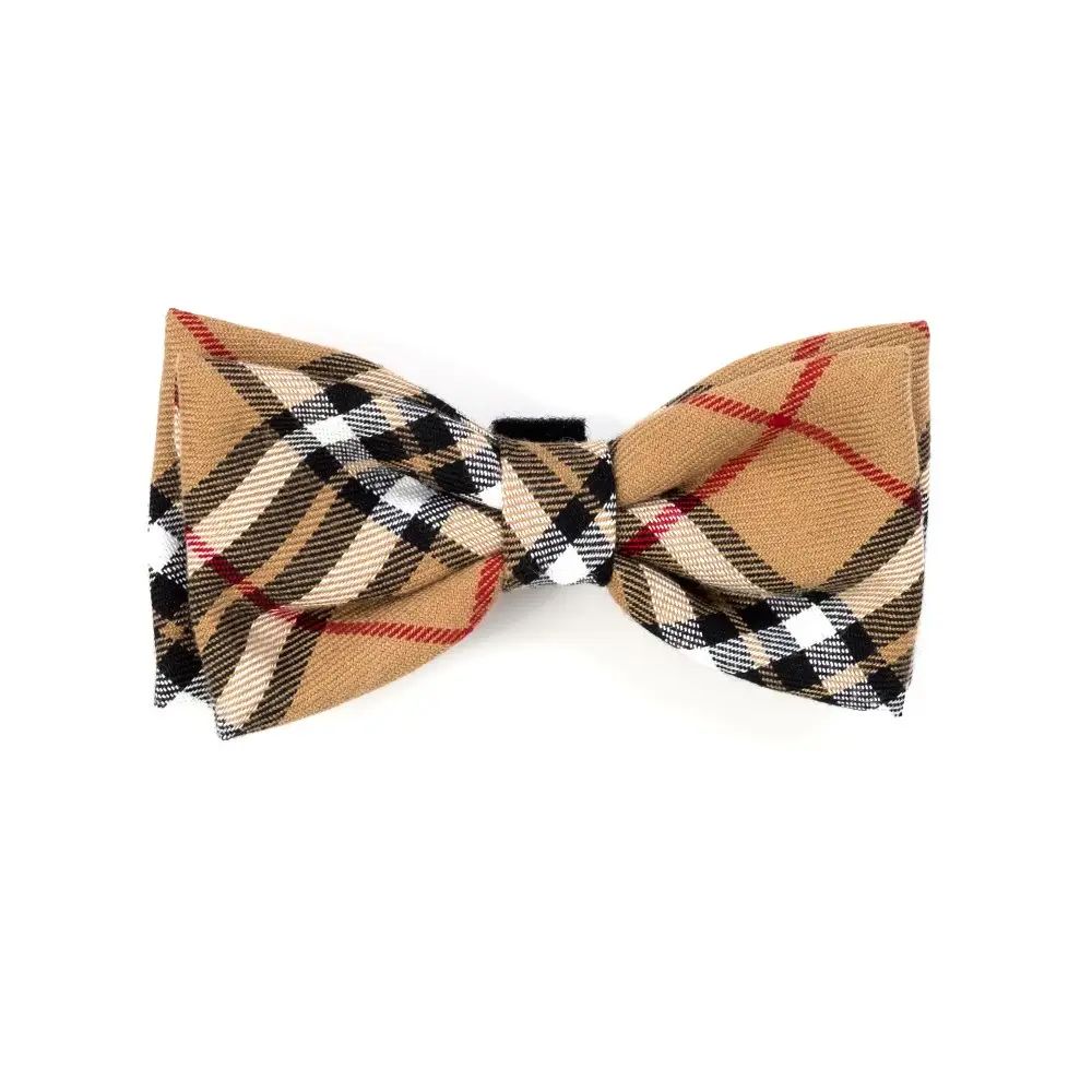 Tan Plaid Bow Tie, Size: Small