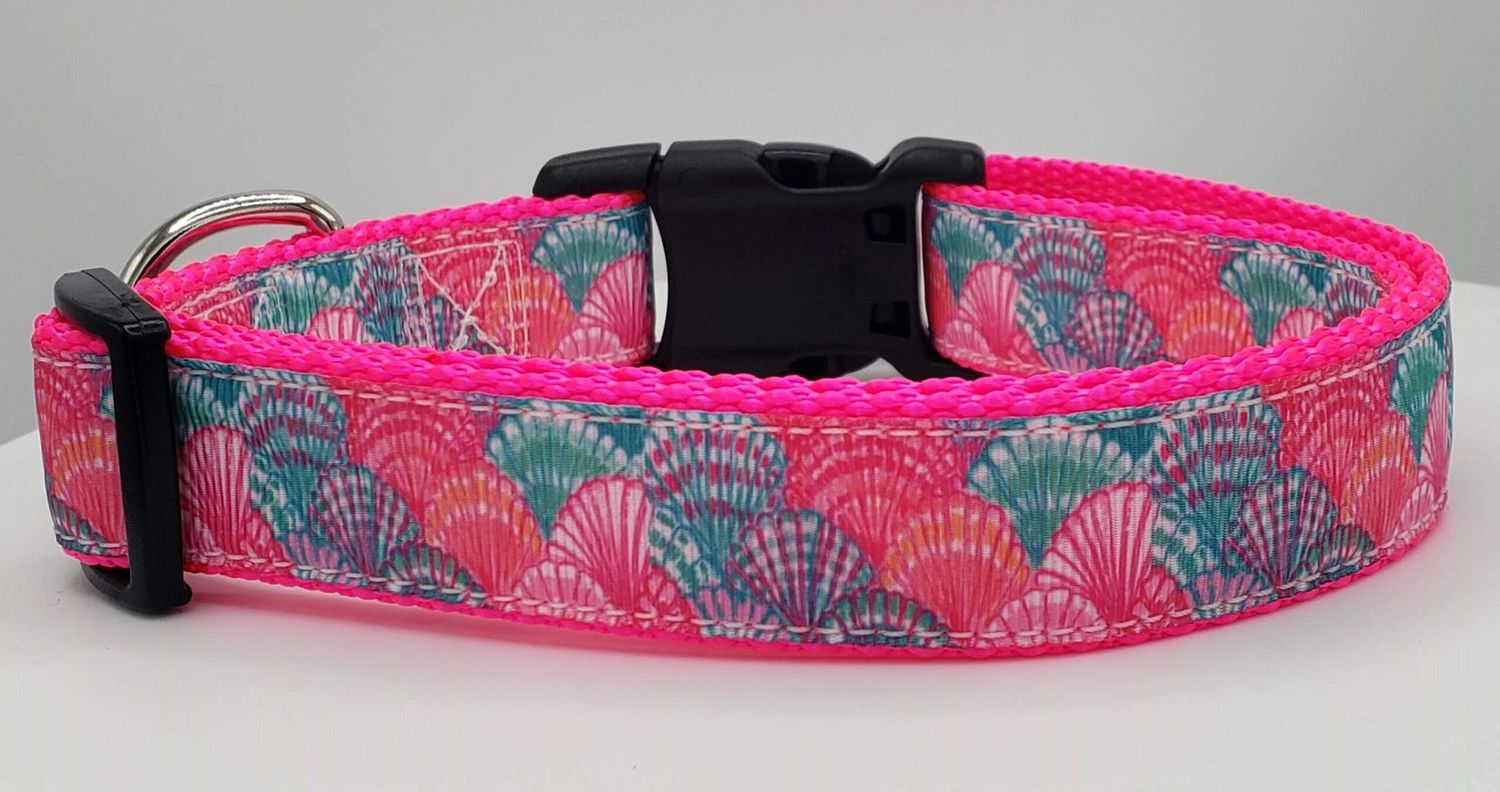 Pink Seashell Dog Collar - 1&quot; Wide, Size: Small