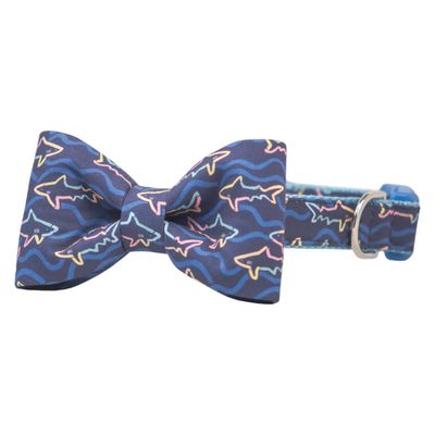Neon Sharks - Bow Tie Dog Collar