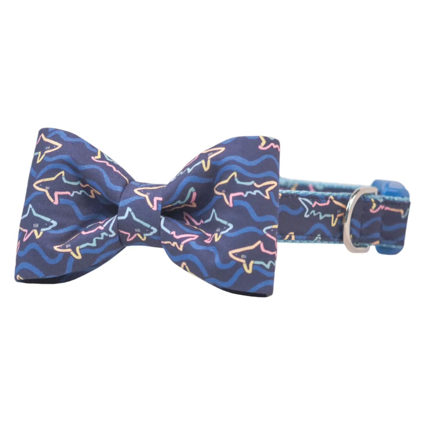 Neon Sharks - Bow Tie Dog Collar, Size: Medium