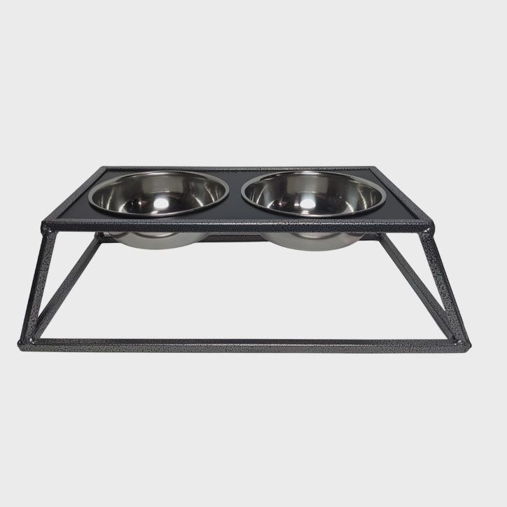 Elevated Modern Black 2-Bowl Dog Feeder