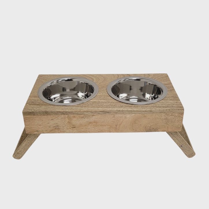 Eco-Friendly Elevated Dog Wood Feeder (Natural), Size: Small