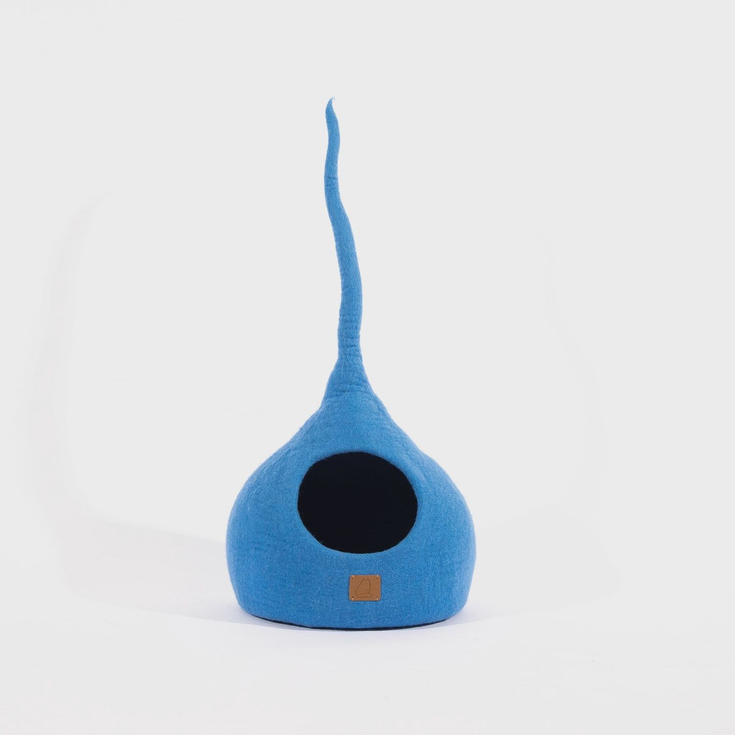 Deluxe Handcrafted Felt Cat Cave with Tail, Colour: Sky Blue, Size: Regular