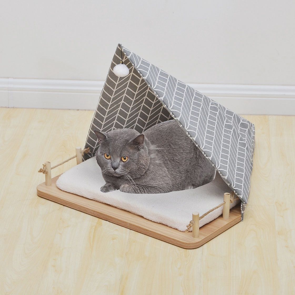 Camping Ground Cat Bed with Teasing Toy and Cushion