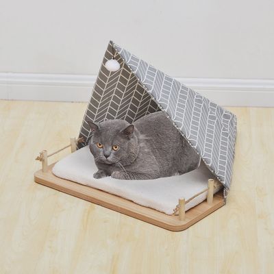 Camping Ground Cat Bed with Teasing Toy and Cushion