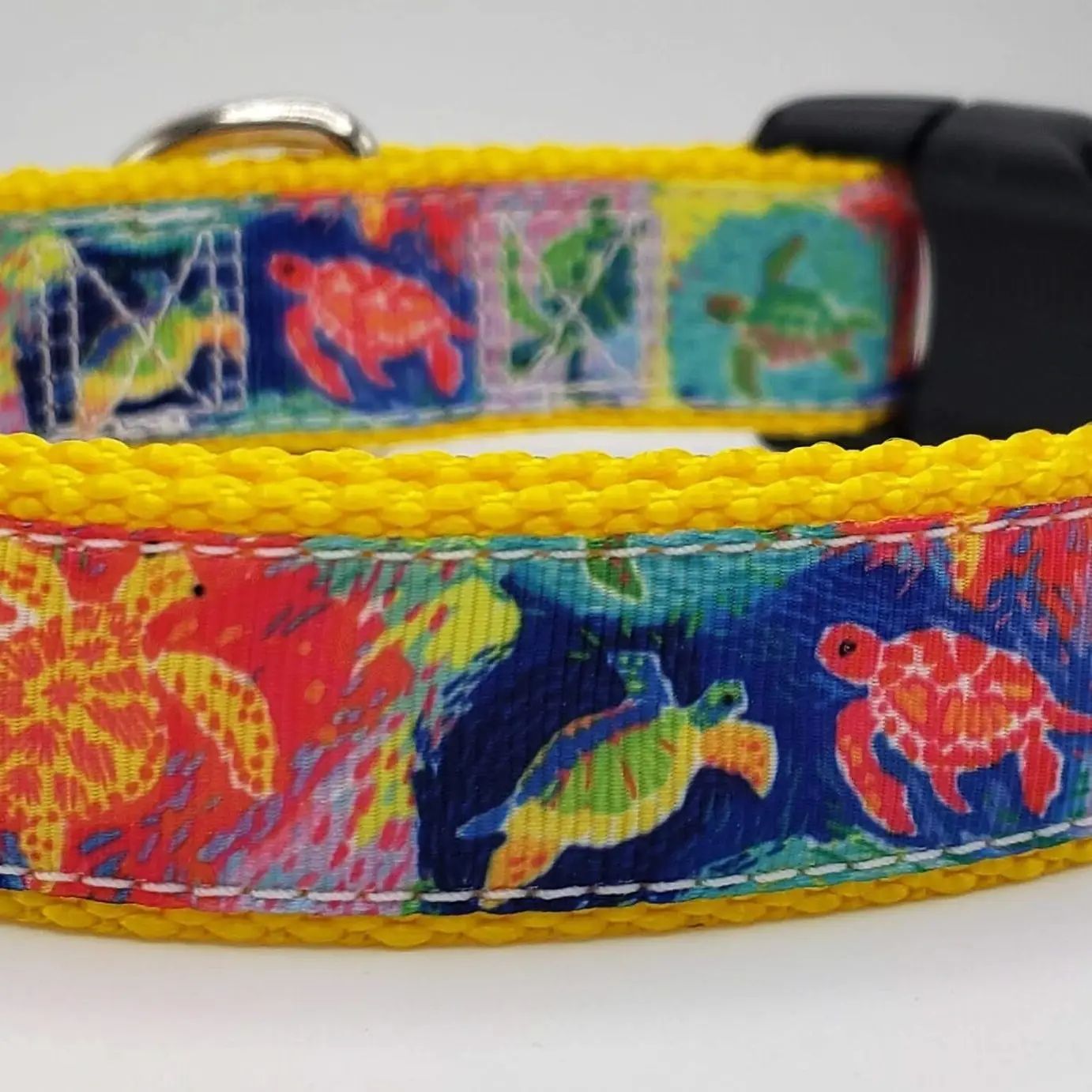 Watercolor Sea Turtle Dog Collar - 1&quot; Wide, Size: Small
