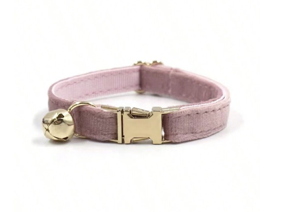 Baby Pink Velvet Cat Collar w/ Gold Bell
