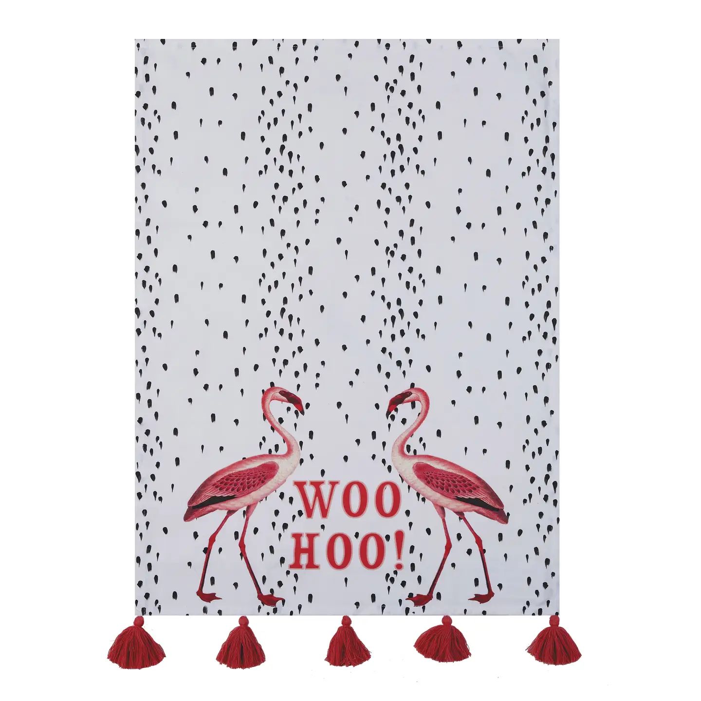 Flamingo Woo Hoo w/ Tassels Kitchen Towel