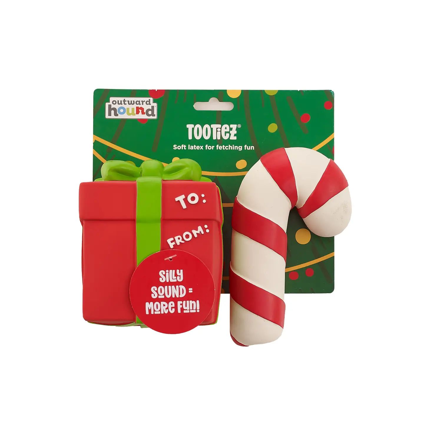 Outward Hound Tootiez Gift and Candy Cane Rubber Dog Toy