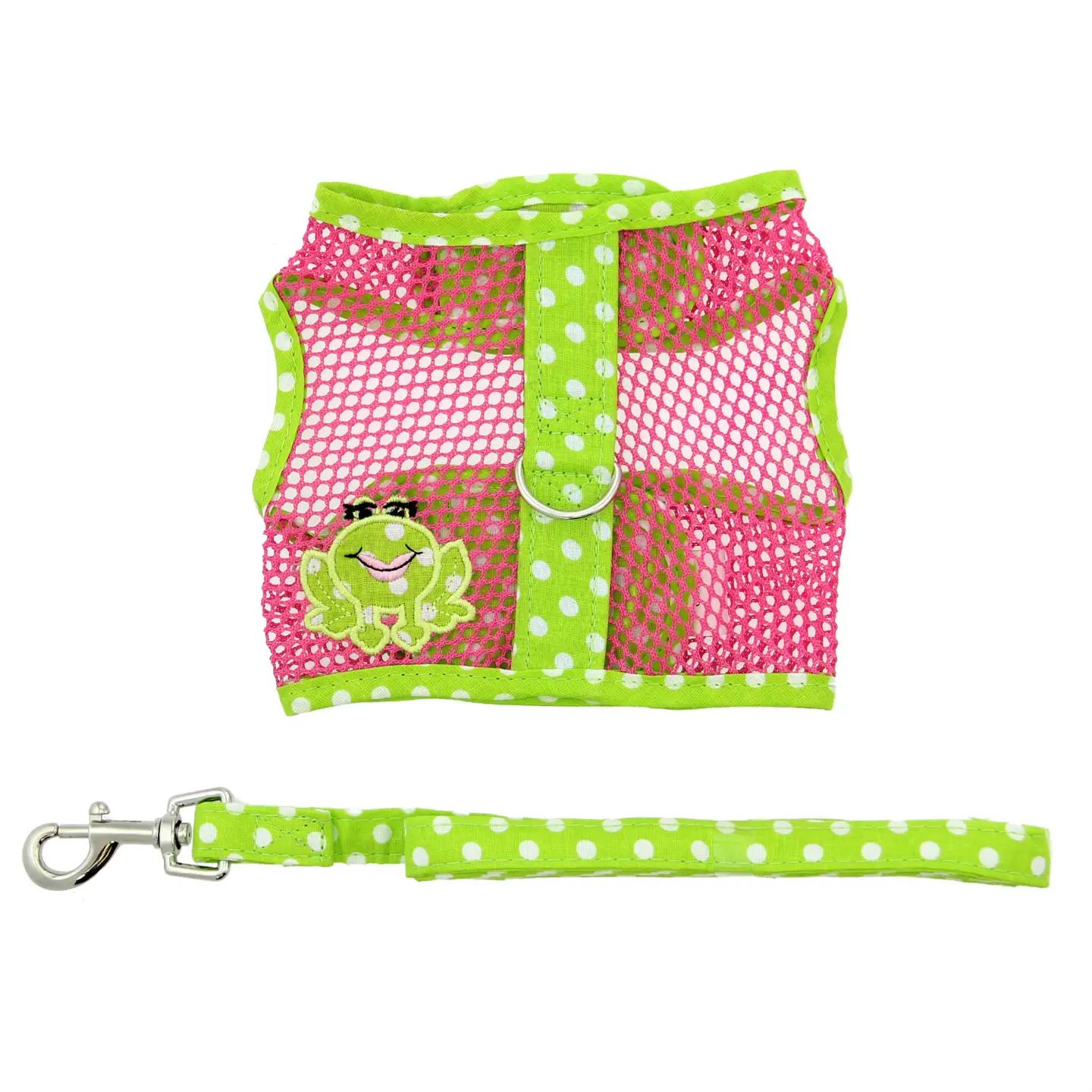 Frog Green Dot &amp; Pink - Mesh Dog Harness