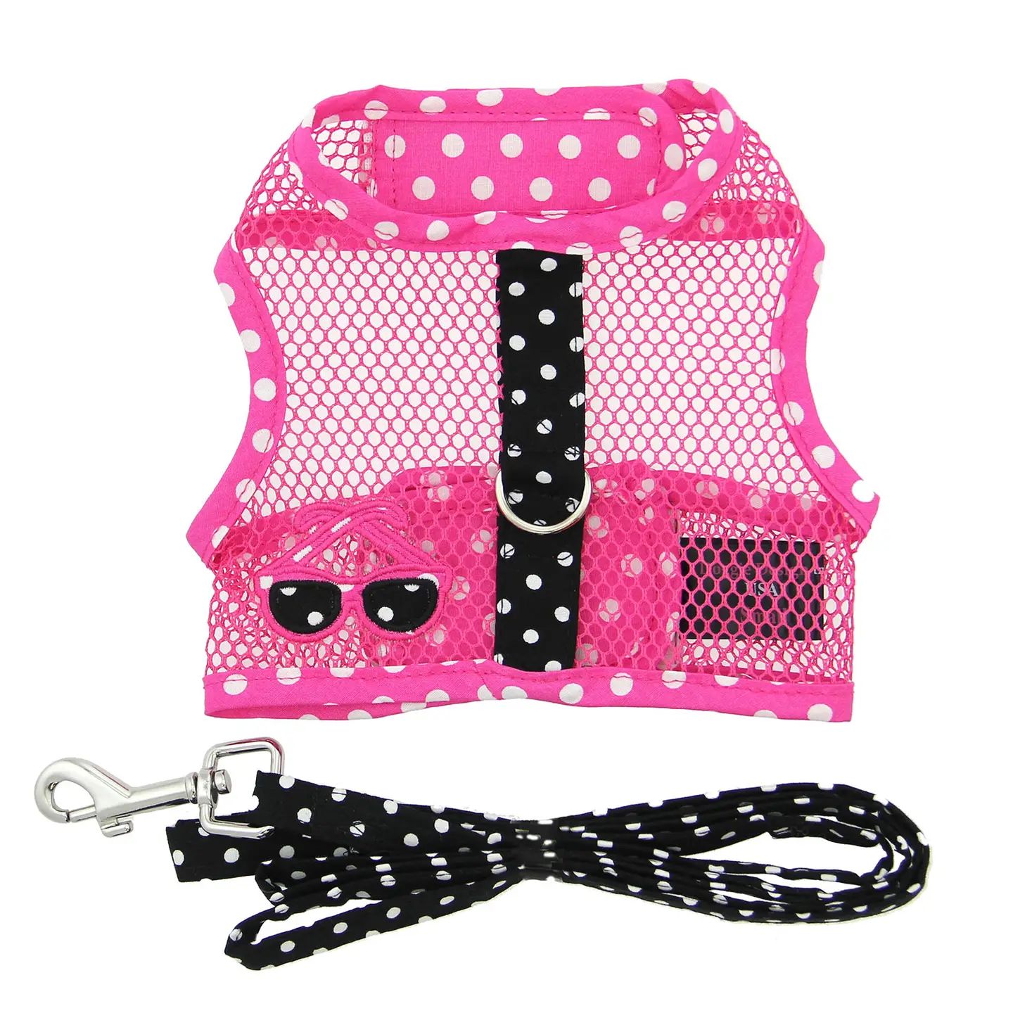 Sunglasses Pink &amp; Black Polka Dot - Mesh Dog Harness