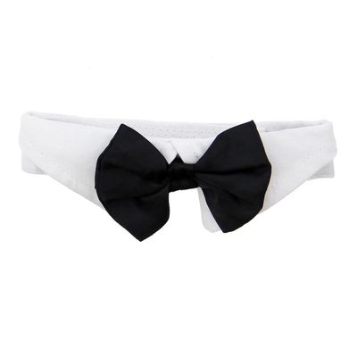 White Collar w/ Black Satin Bow Tie