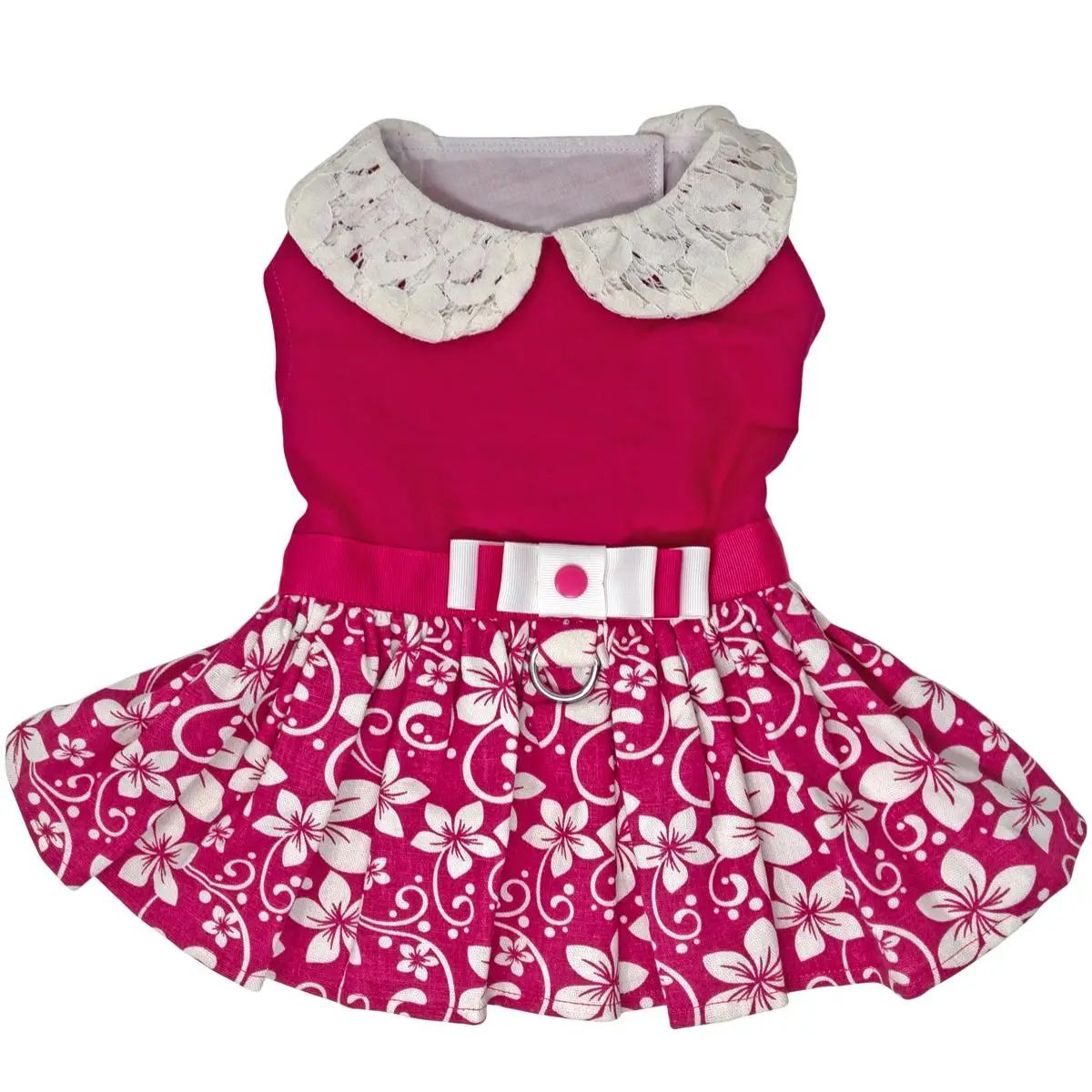 Pink Hibiscus Dog Dress w/ Leash