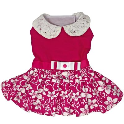 Pink Hibiscus Dog Dress w/ Leash