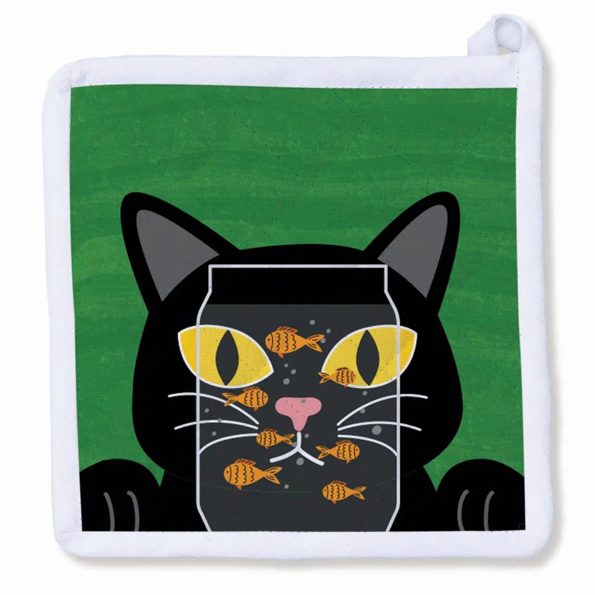 Black Cat and Goldfish Bowl Potholder