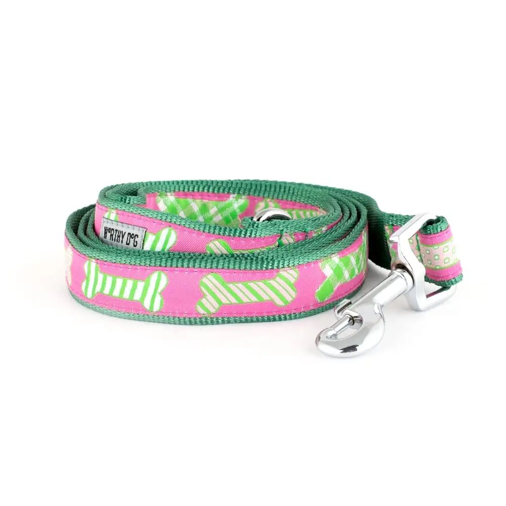 Preppy Bones Pink/Green Leash