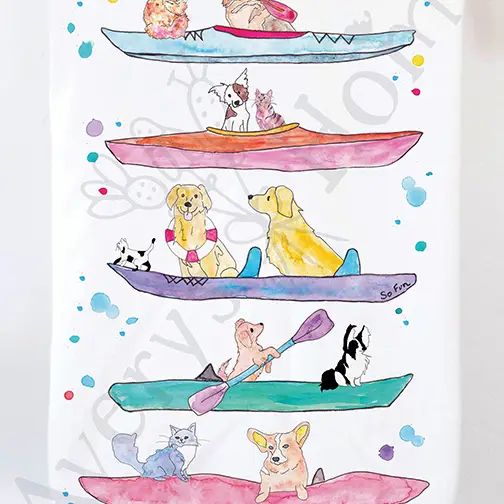 Dogs Kayaking - Kitchen Towel