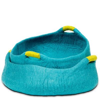 Aqua/Green Wool Handle Basket
