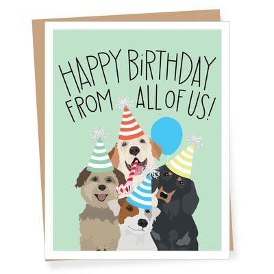 Four Dogs From All Of Us Birthday Card