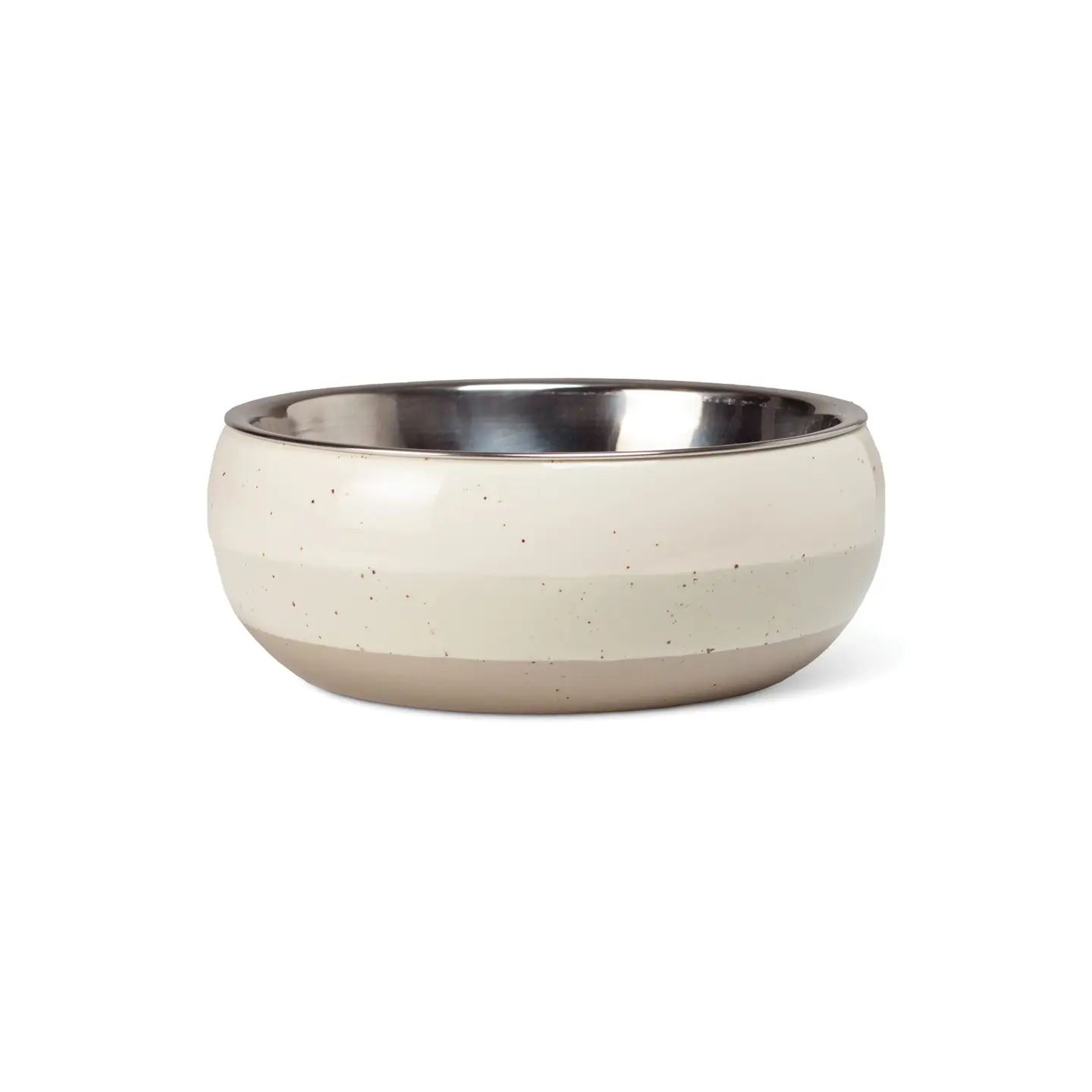 Ivory Speckled &amp; Striped Small Pet Bowl w/ Metal Insert