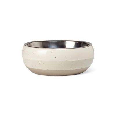 Ivory Speckled &amp; Striped Small Pet Bowl w/ Metal Insert