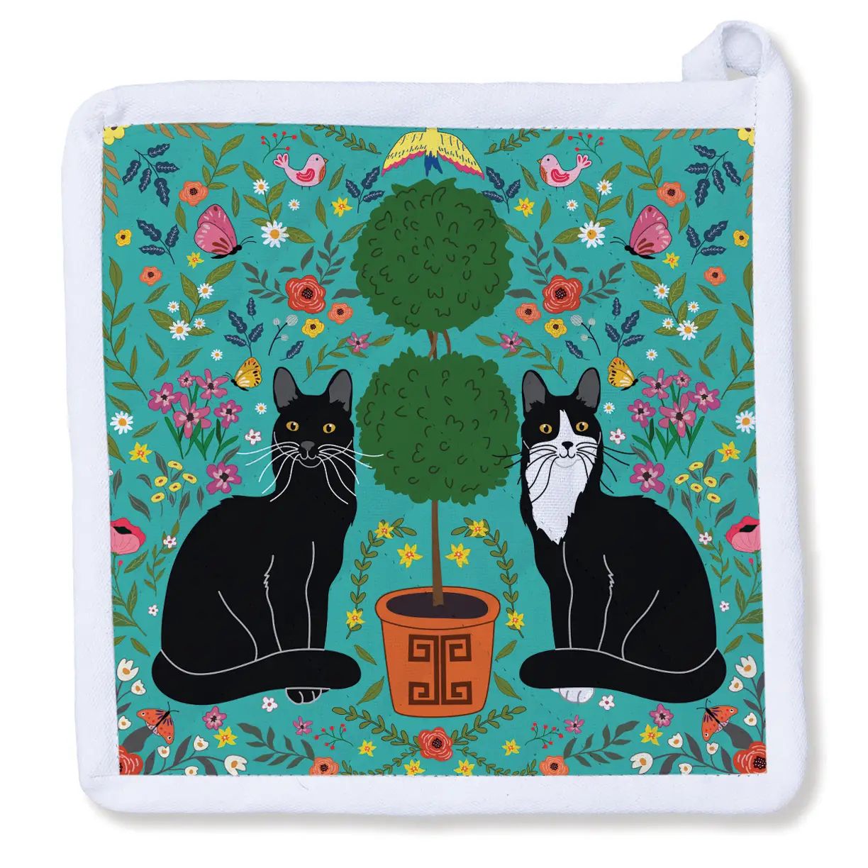 Tuxedo and Black Cat w/ Topiary Potholder