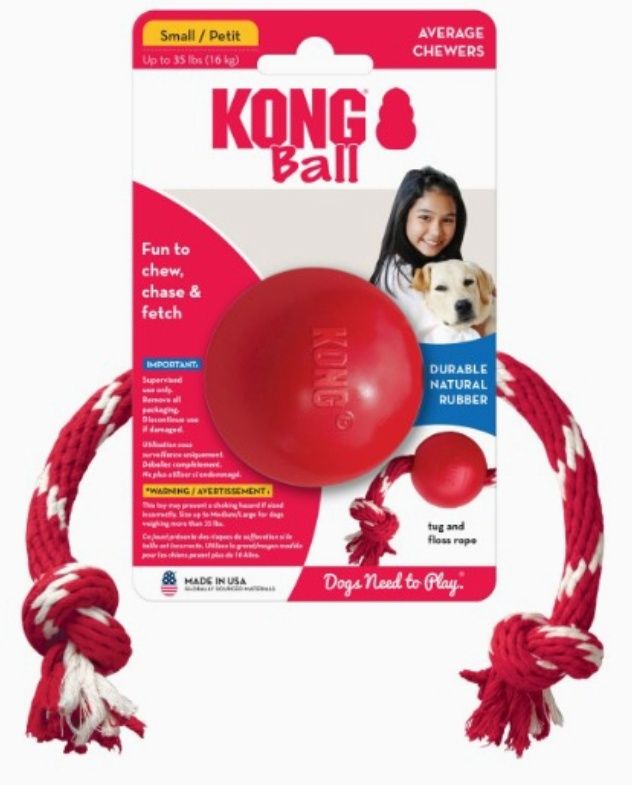 Kong Ball W/Rope Dog Fetch Toy Small