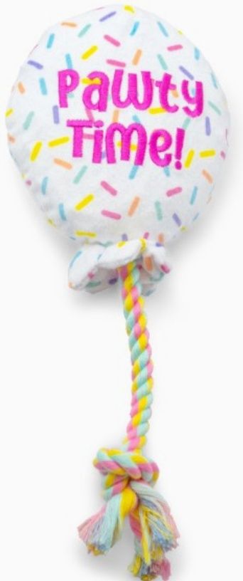 Birthday Balloon Plush Dog Toy with Rope