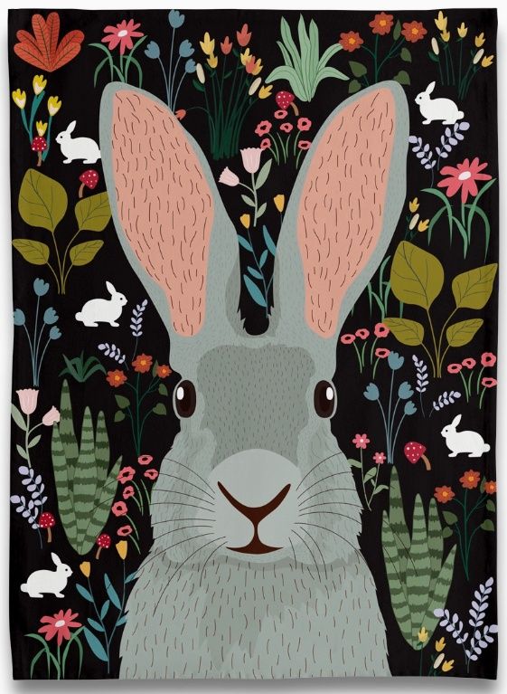 Garden of Bunnies Tea Towel