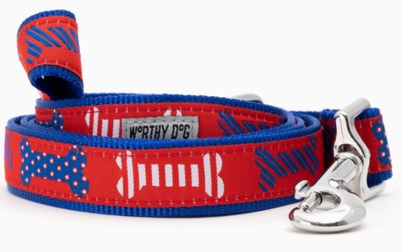 Preppy Bones Leash - Red
