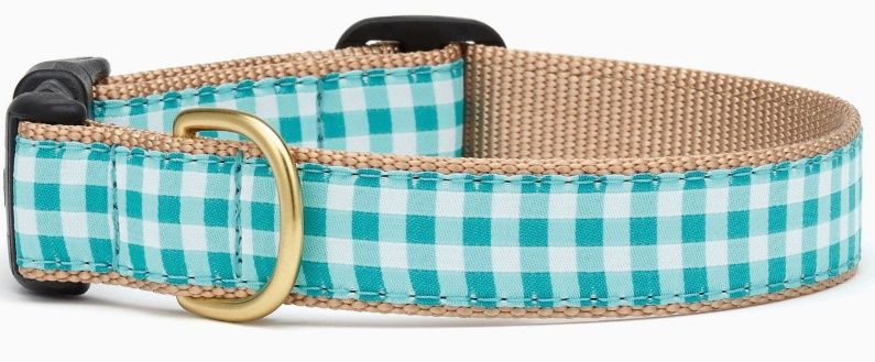 Turquoise Gingham Dog Collar