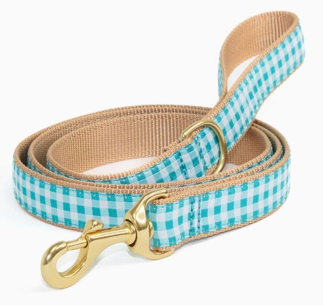 Turquoise Gingham Dog Leash