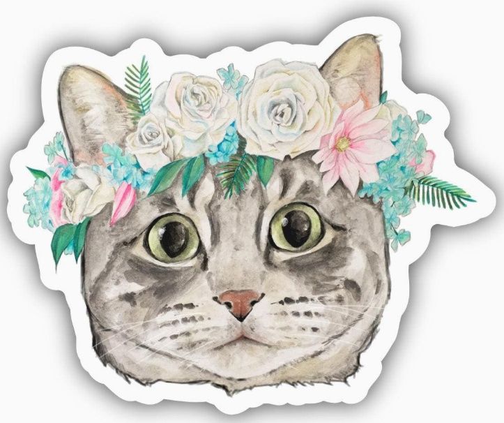 Cat with Flower Crown Sticker