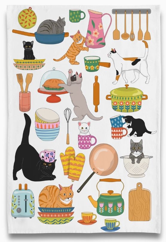 Kitty Cats in the Kitchen Tea Towel