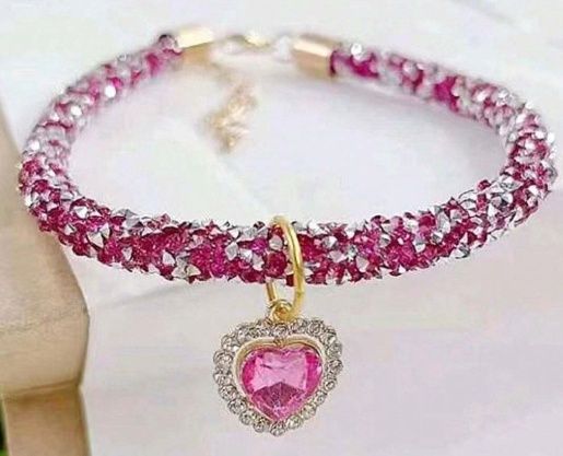Pink Rhinestone Encrusted Pet Necklace