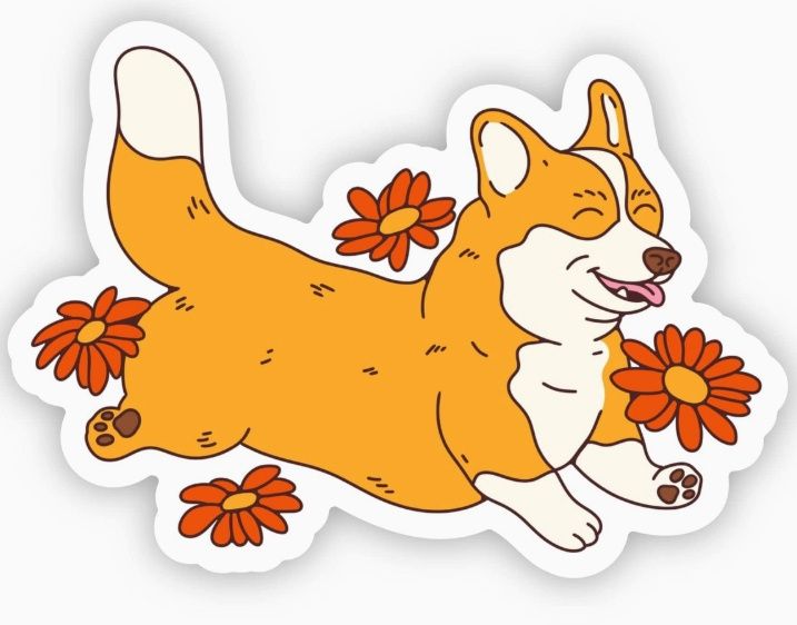 Corgi Frolicking Through Flowers Sticker