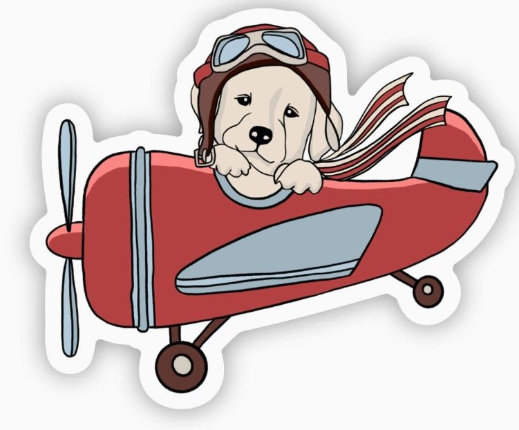 Puppy Flying Red Airplane Sticker