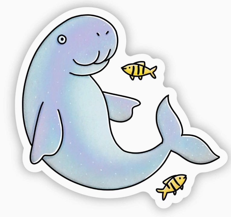 Manatee Swimming with Fish Sticker