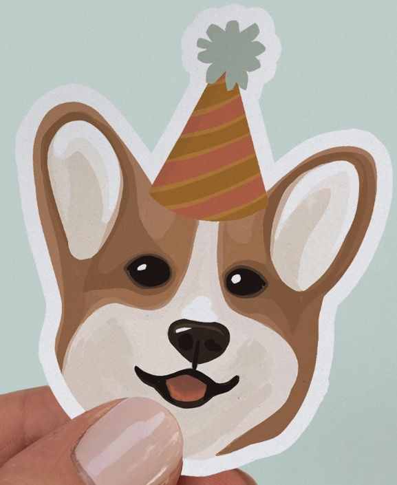 Corgi Party Hat Sticker