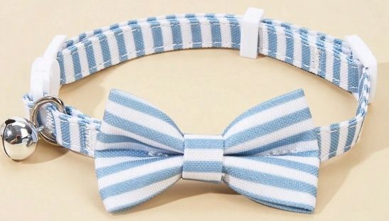 Blue and White Bow Cat Collar