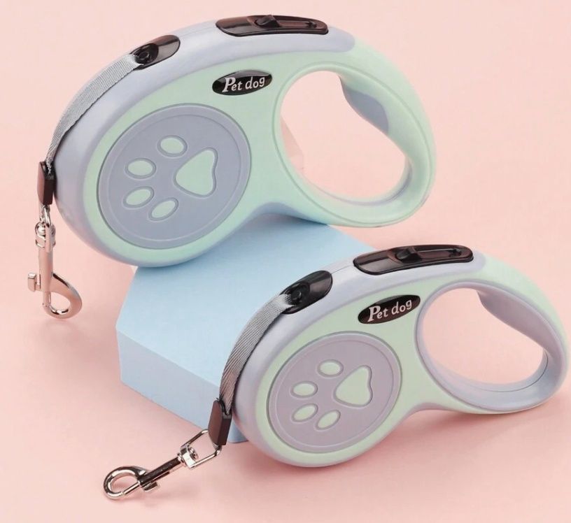Retractable Leash With Paw Print 5m, Colour: Green