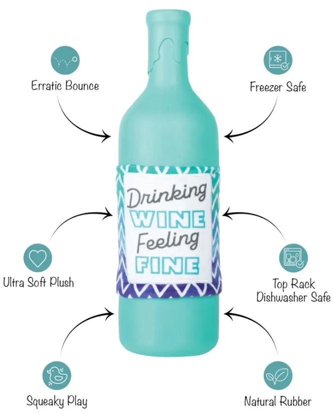 Drinking Wine, Feeling Fine Rubber/Plush Dog Toy