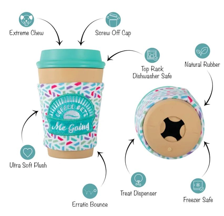 Coffee Gets Me Going Rubber/Plush Dog Toy
