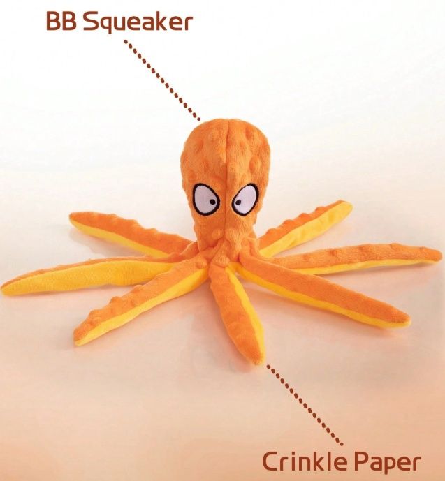 Plush Octopus Pet Chew Doll, Colour: Orange