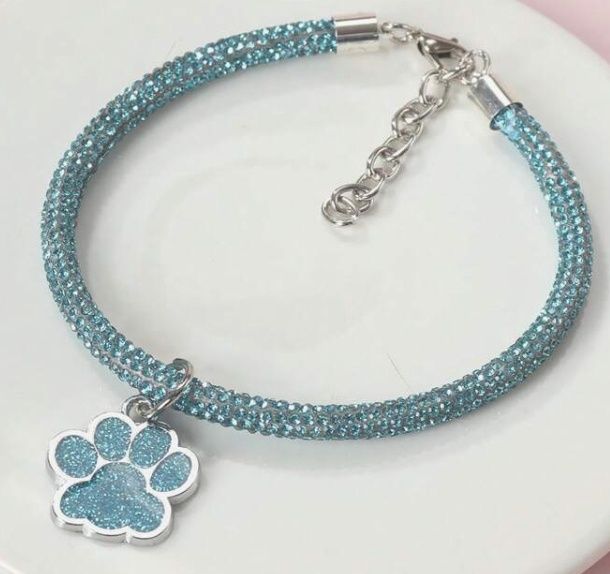 Rhinestone Paw Pendant Pet Necklace, Colour: Turquoise, Size: Medium